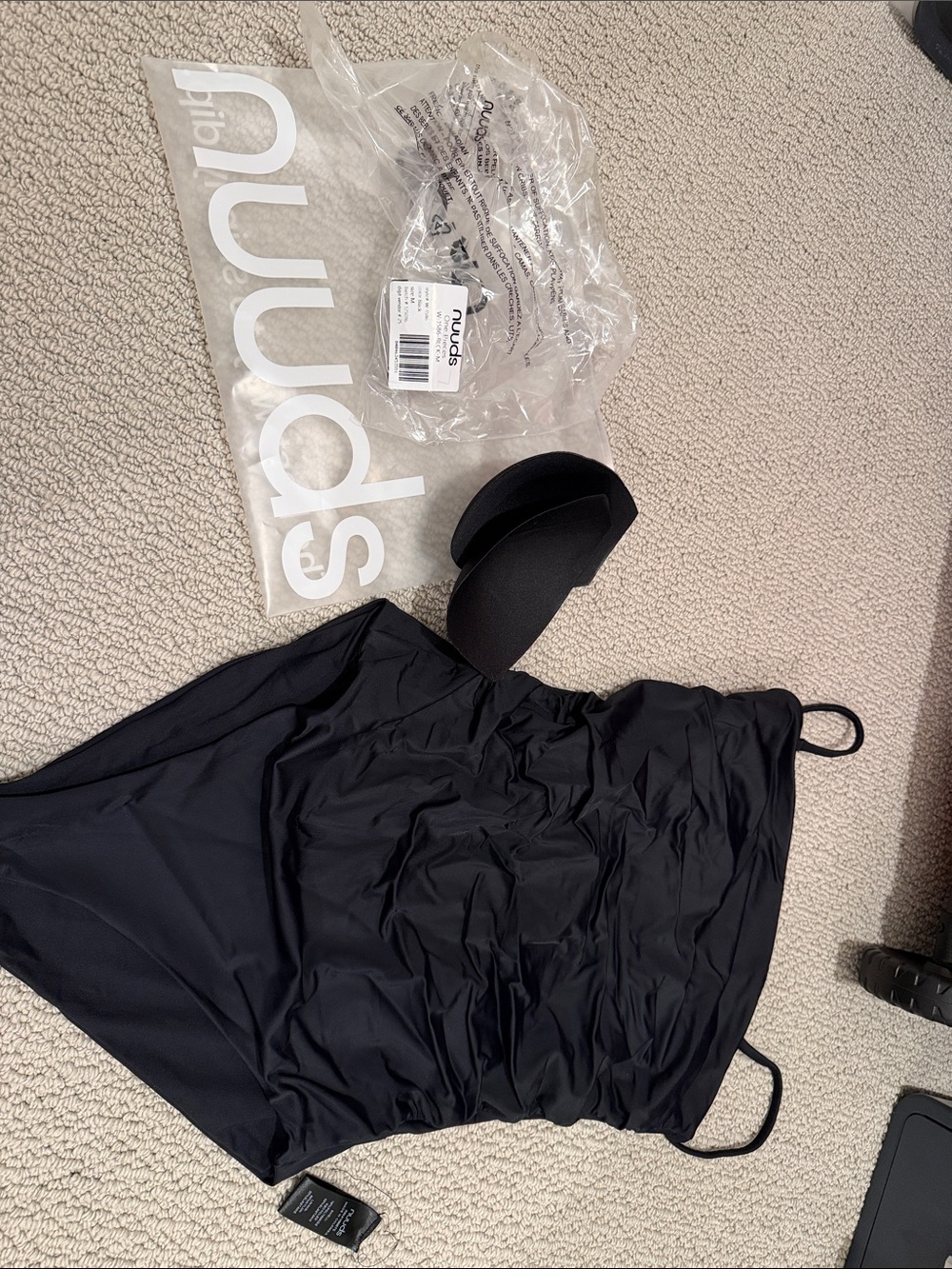 nuuds Black Ruched One-Piece Swim with Removable Cups